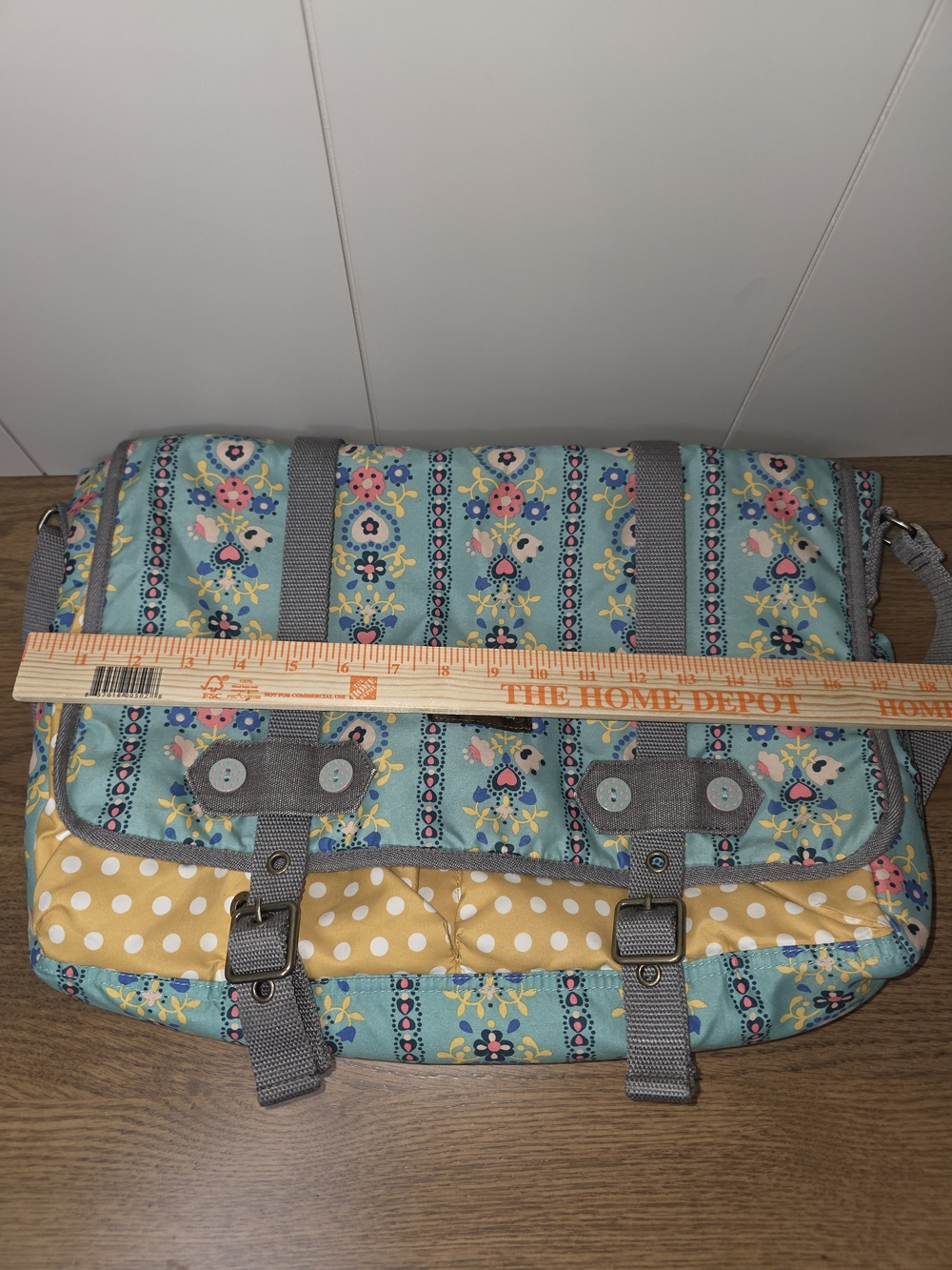 Matilda Jane Teal Floral and Yellow Polka Dot Shoulder Diaper Bag. - Picture 7 of 8